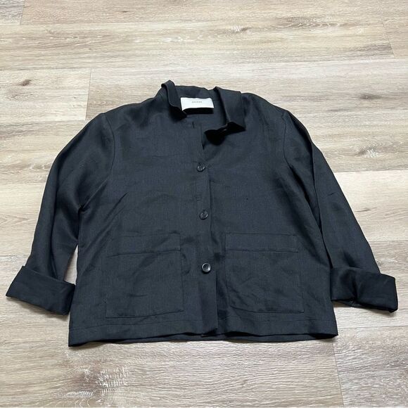 Asceno Black 100% Organic Linen Collared Button Boxy Fit Shirt - Size Large - Picture 1 of 7